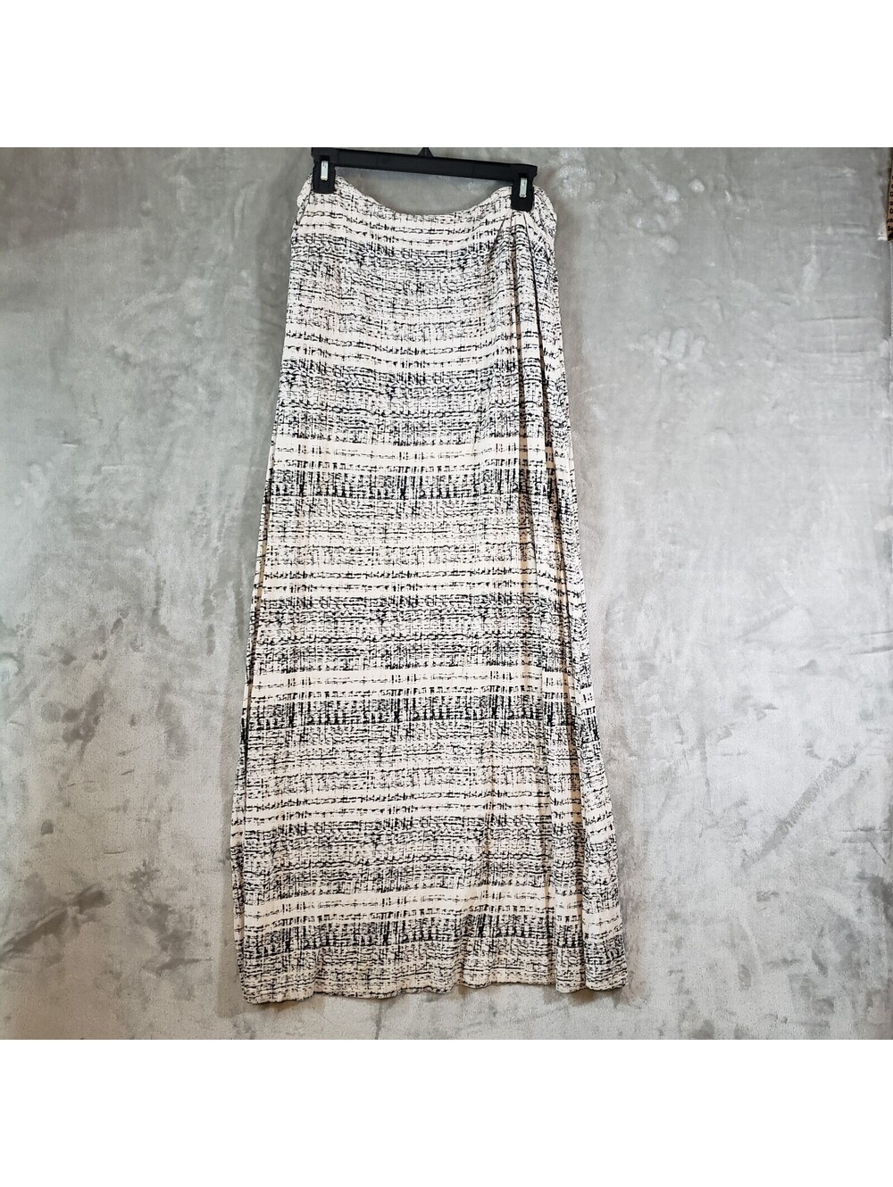 Cynthia Rowley Black/White Abstract Maxi Skirt Long Ruched Pull-On Stretch XL